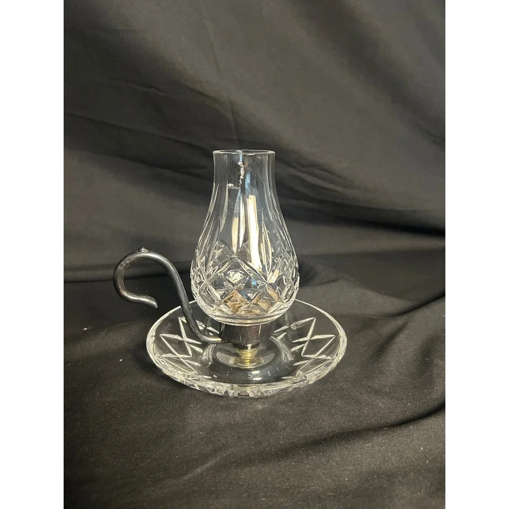 Waterford Crystal Hurricane Candle Holder Clear Good Vintage Cut Glass Handle